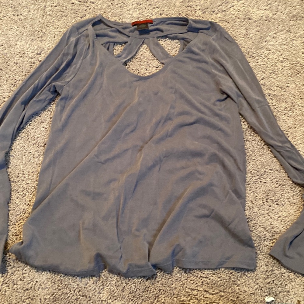 BKE brushed gray long sleeve with neck detail